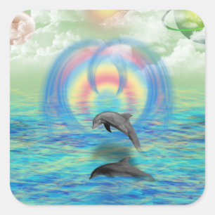 Dolphin Rising Quadratischer Aufkleber
