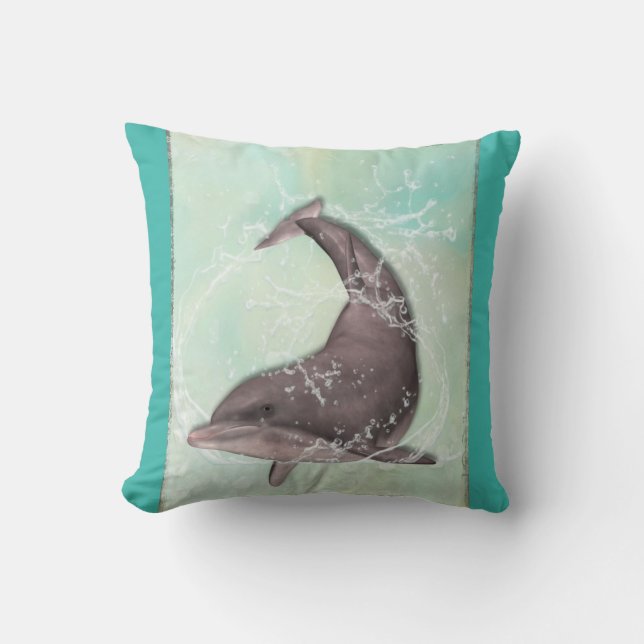 Dolphin Rund um das Coole Grünwasser Kissen (Vorderseite)