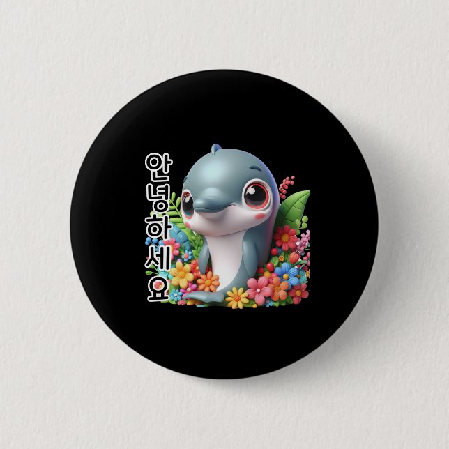 Dolphin sagt Hallo auf Koreanisch Button (Vorderseite)