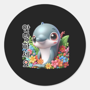Dolphin sagt Hallo auf Koreanisch Runder Aufkleber