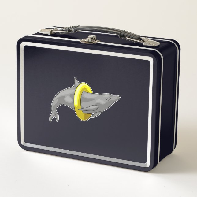 Dolphin Schwimmen Lifebuoy Metall Brotdose (Vorderseite)