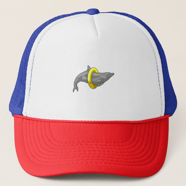 Dolphin Schwimmen Lifebuoy Truckerkappe (Vorderseite)