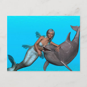 Dolphin-Schwimmen mit Meerjungfrau Postkarte