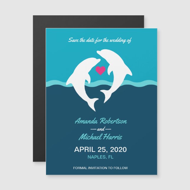 Dolphin Sea Wedding Magneteinladung (Vorne/Hinten)