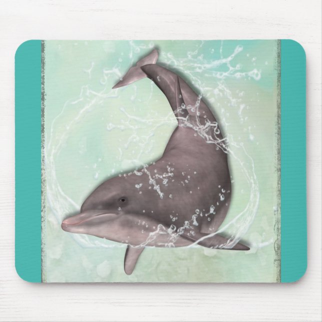 Dolphin Splashing in Coolem Grün Mousepad (Vorne)