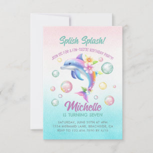 Dolphin Splish Splash Girl Einladung zum Geburtsta