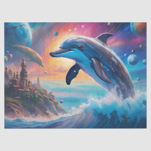 Dolphin springen, Fantasie, Planeten Seidenpapier (Vorderseite)