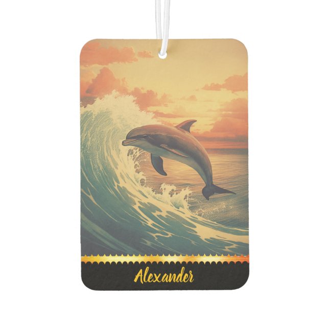 Dolphin springt zwischen bunten Meereswellen Autolufterfrischer (Rückseite)