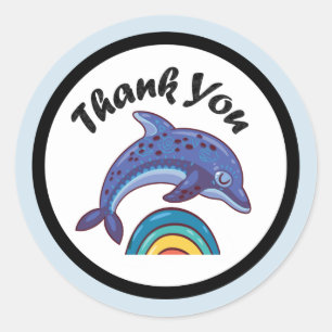 Dolphin-Sprung über einen Regenbogen Vielen Dank Runder Aufkleber