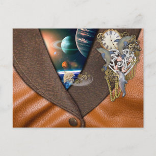Dolphin Steampunk Time on Leather Texture Postkarte