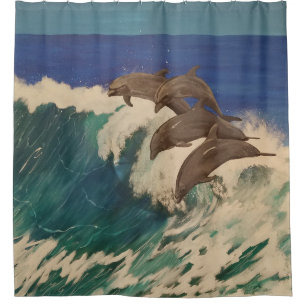 Dolphin Surfing Duschvorhang