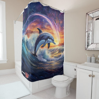 Dolphin Surfs Galaxy Design von Rich AMeN Gill Duschvorhang