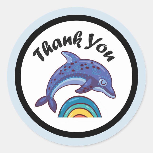 Dolphin überspringen einen Regenbogen Vielen Dank Runder Aufkleber (Vorderseite)