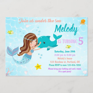 Dolphin und Meerjungfrau Einladung zum Geburtstag