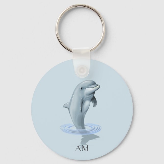Dolphin und Monogramm auf Light Blue Schlüsselanhänger (Vorderseite)