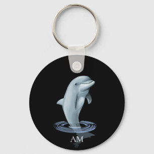 Dolphin und Monogramm auf Schwarz Schlüsselanhänger