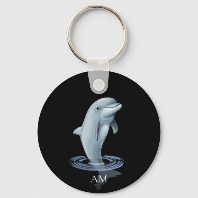 Dolphin und Monogramm auf Schwarz Schlüsselanhänger (Vorderseite)