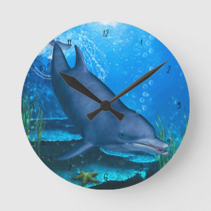 Dolphin Underwater Runde Wanduhr