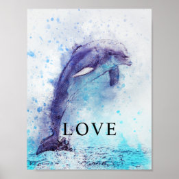 Dolphin Watercolor Office Deco Matte Poster