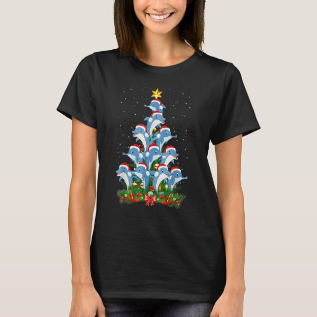 Dolphin Weihnachtsmannmütze Weihnachtsbaum T-Shirt (Vorderseite)