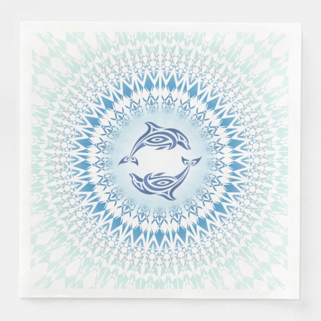 Dolphins Mandala Blue White Serviette (Vorderseite)
