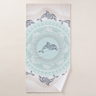 Dolphins Mandala Pale Blue Taupe Badehandtuch