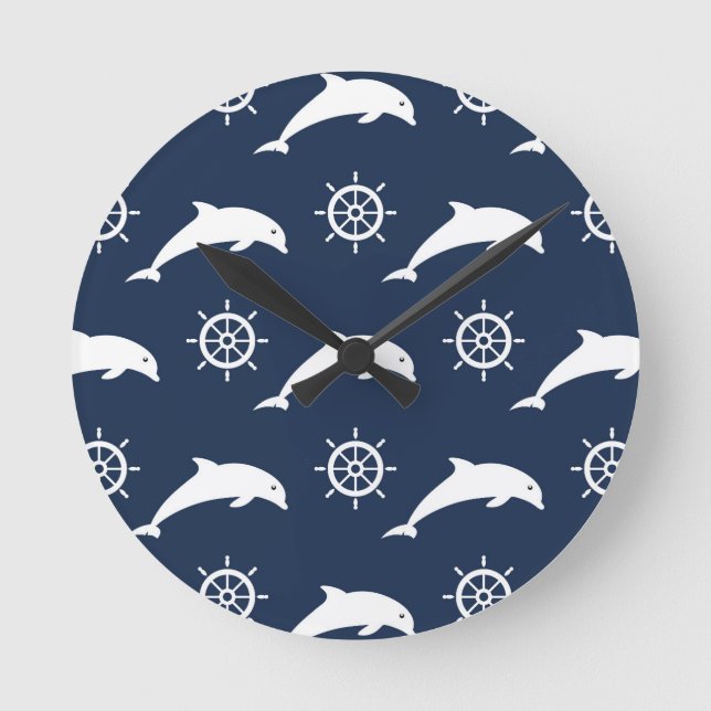 Dolphins On Parade Pattern Runde Wanduhr (Vorderseite)