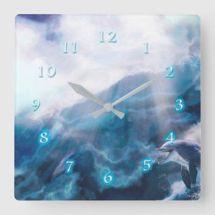Dolphins Playing JUST FOR THE THRILL Quadratische Wanduhr