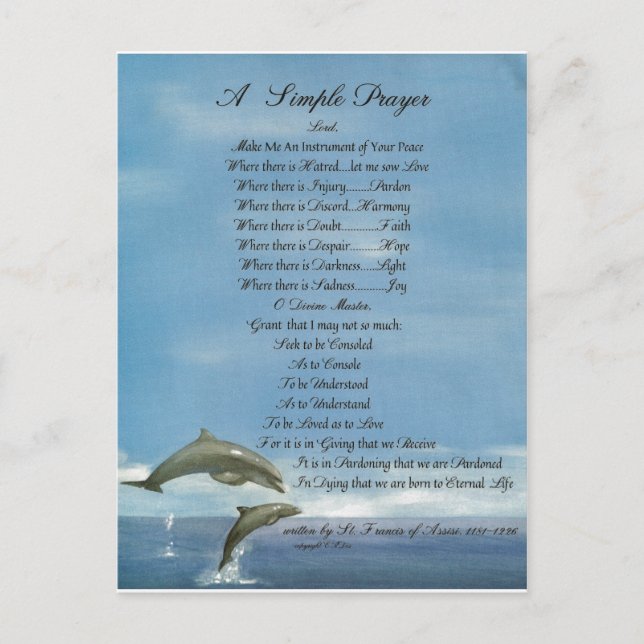 dolphins=pope francis=st francis SIMPLE PRAYER Postkarte (Vorderseite)