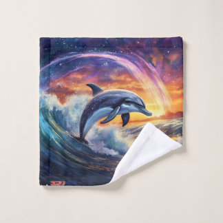 Dolphins Surfs Galaxy Design von Rich AMeN Gill Waschlappen
