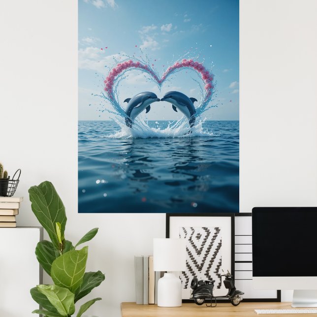 Dolphins Valentine Tropical Love Heart Ocean  Poster (Heimbüro)