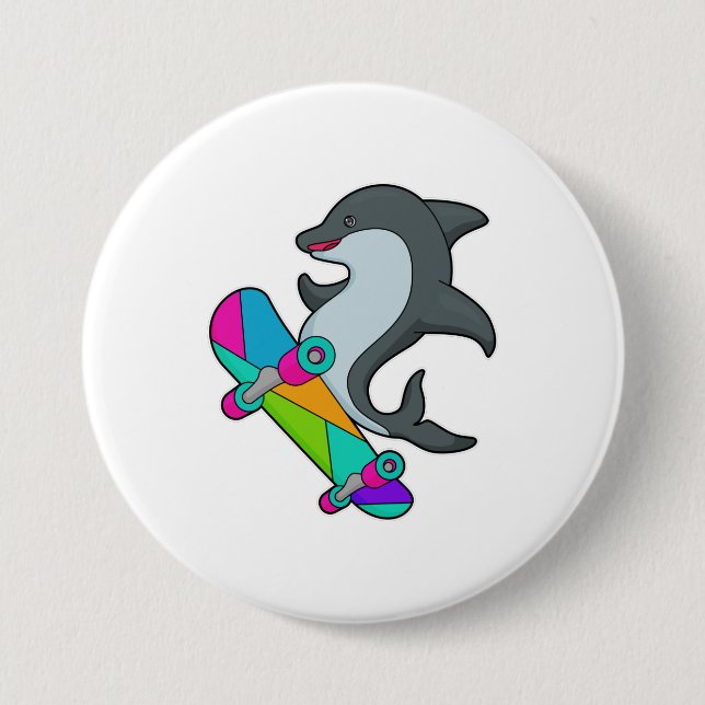 Dolpin als Skater mit Skateboard Button (Vorderseite)
