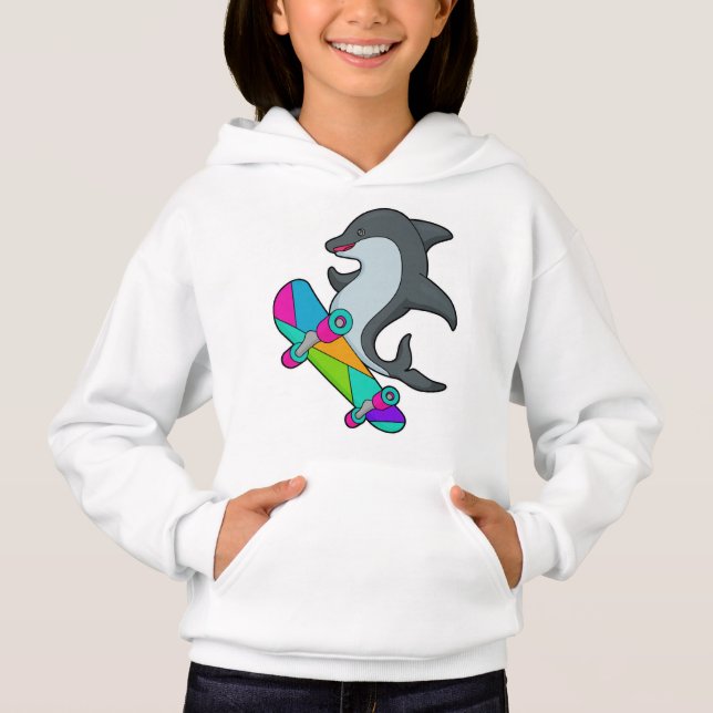 Dolpin als Skater mit Skateboard Hoodie (Vorderseite)