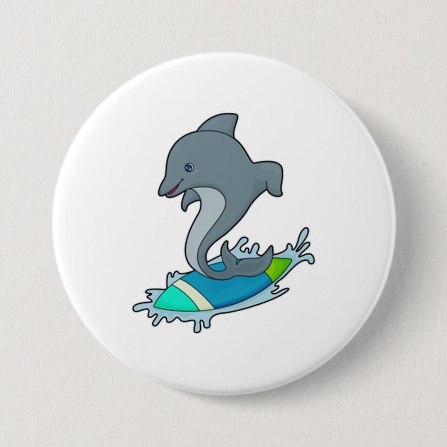 Dolpin als Surfer mit Surfboard Button (Vorderseite)