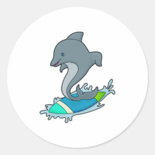 Dolpin als Surfer mit Surfboard Runder Aufkleber