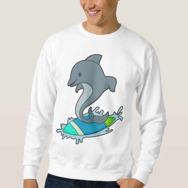 Dolpin als Surfer mit Surfboard Sweatshirt (Vorderseite)