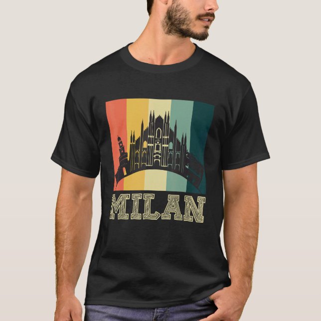Dom de Milan aus Italien in Mailand, Retro Skyline T-Shirt (Vorderseite)