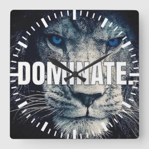 Dominate - Lion Motivierend Quadratische Wanduhr