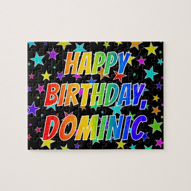 "DOMINIC" First Name, Fun "HAPPY BIRTHDAY" (Horizontal)