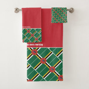 DOMINICA FLAG Personalisierte Schrift RED Badhandtuch Set