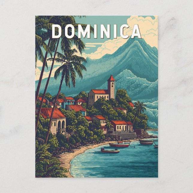 Dominica Illustration Travel Art Vintag Postkarte (Vorderseite)