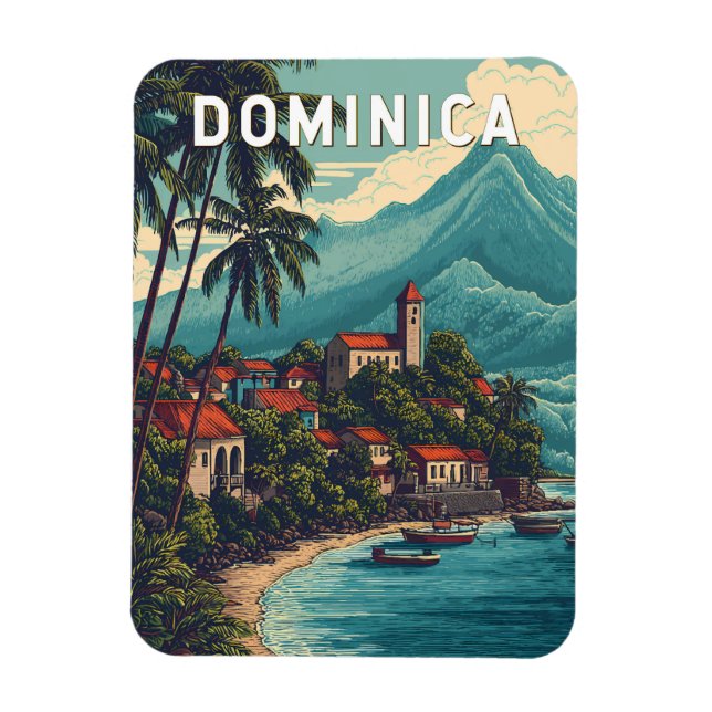Dominica Illustration Travel Art Vintage Magnet (Vertikal)
