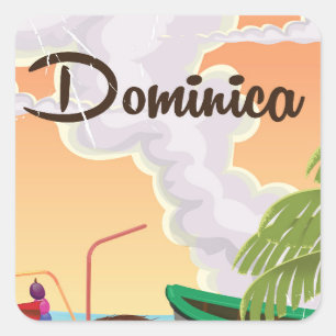Dominica Retro Reiseplakat. Quadratischer Aufkleber
