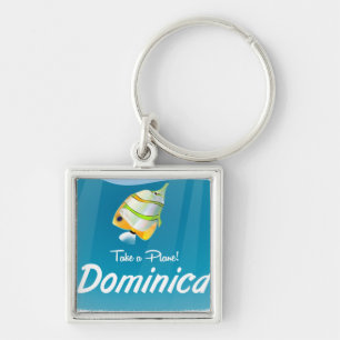 Dominica Retro-Reiseplakat. Schlüsselanhänger
