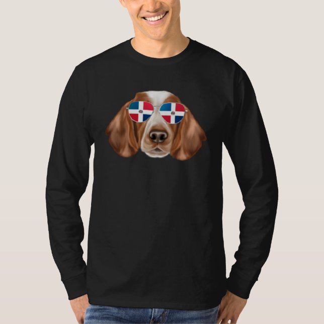 Dominican Republic Flag Welsh Springer Spaniel Dog T-Shirt (Vorderseite)