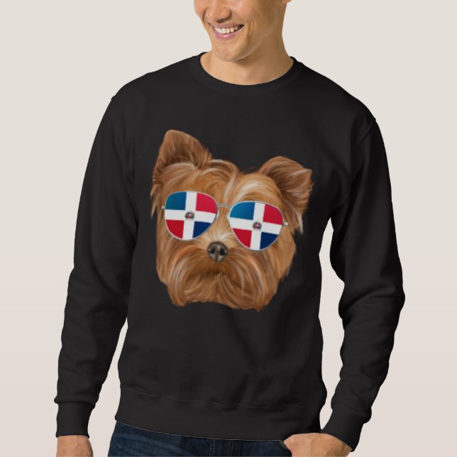 Dominican Republic Flag Yorkshire Terrier Dog Pock Sweatshirt (Vorderseite)