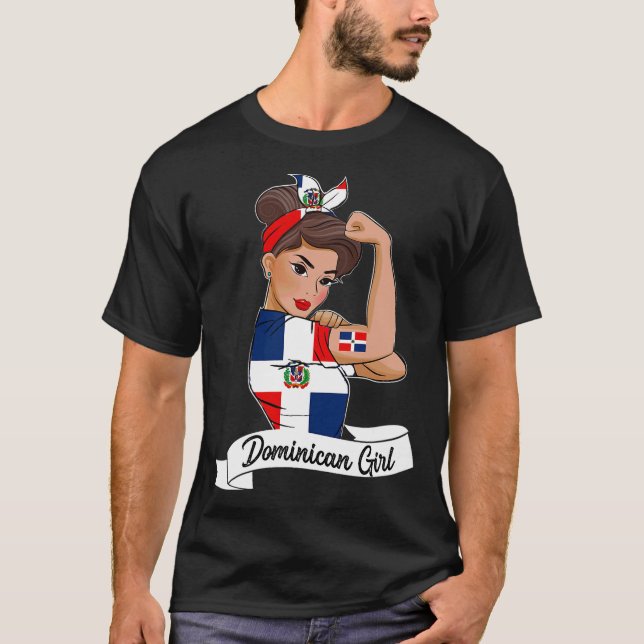 Dominicana Girl Flag RD Dominikanische Republik Fr T-Shirt (Vorderseite)