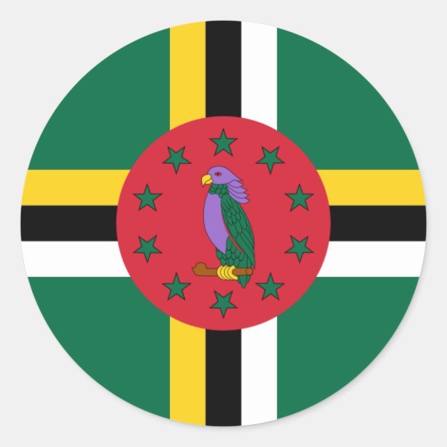 Dominikanische Flagge, Flagge Dominicas Runder Aufkleber (Vorderseite)