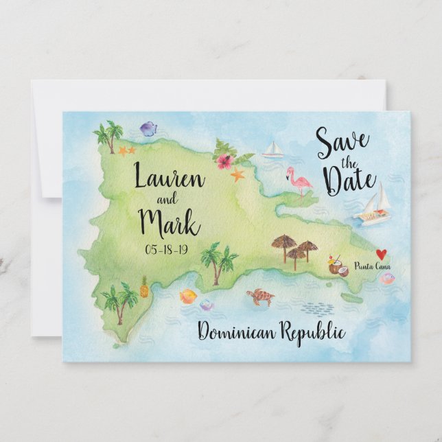 Dominikanische Republik - Aquarellfarbe Save the D Date (Vorderseite)