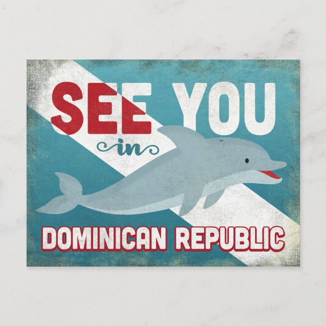 Dominikanische Republik Dolphin - Retro Vintage Tr Postkarte (Vorderseite)